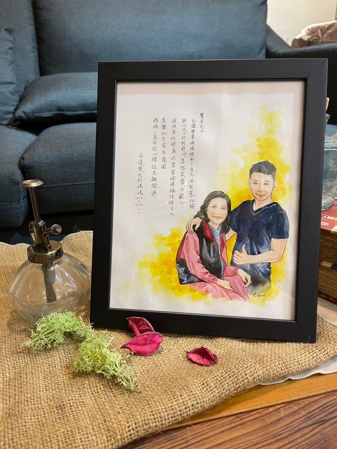 定制化肖像 + 大幅简约实木框 | 订制 水彩 素描 插画 手绘 礼物 - 订制画像 - 纸 