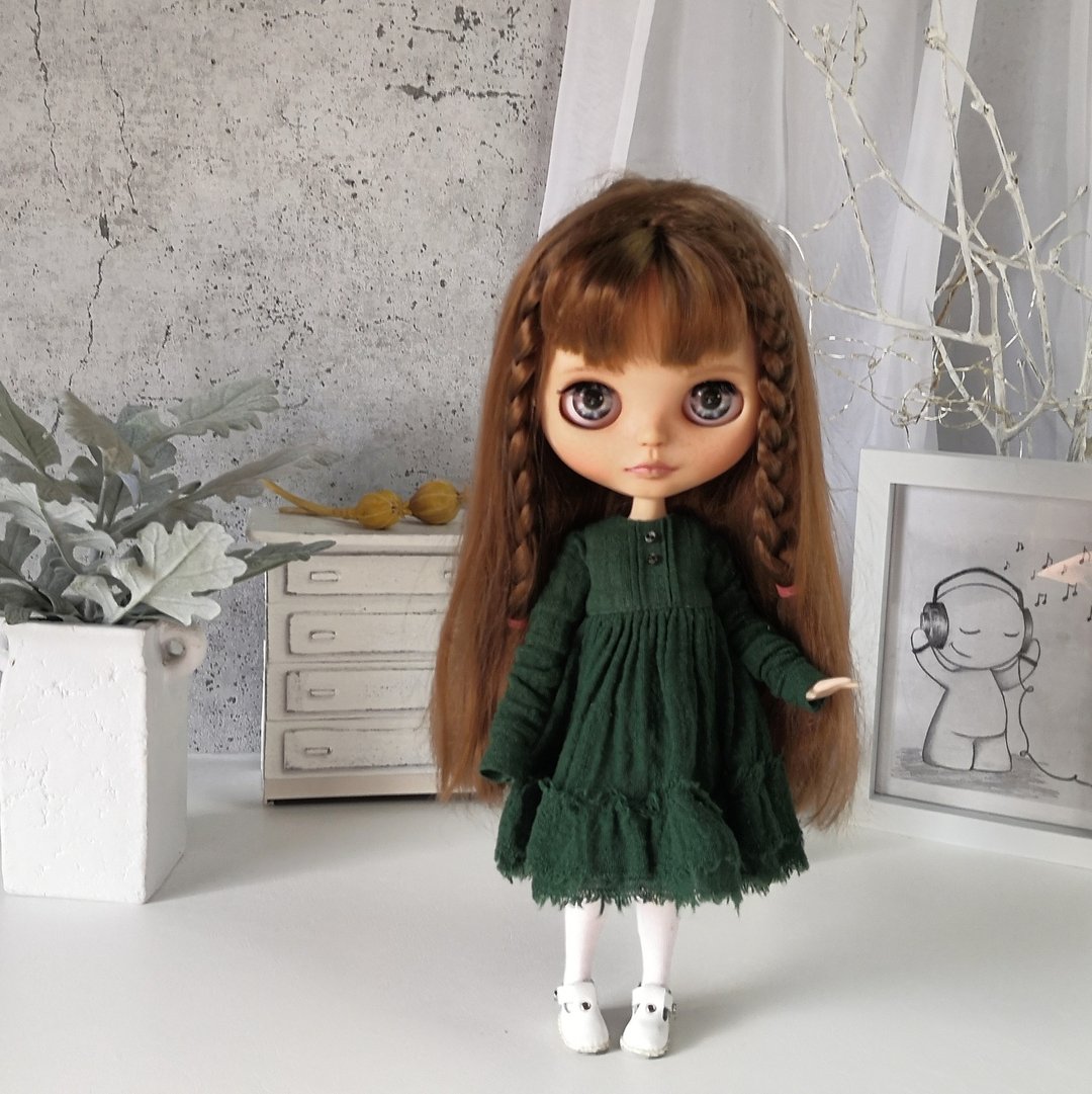 Green dress Blythe doll, Clothes Blythe doll, Outfit doll - 玩偶/公仔 - 棉 