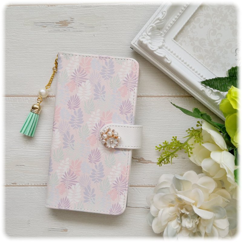 植物图案笔记本型智能手机保护壳 iPhone 14 iPhone 13 iPhone 12 Xperia 5 Xperia 10 IV Galaxy S21 - 手机壳/手机套 - 人造皮革 粉红色