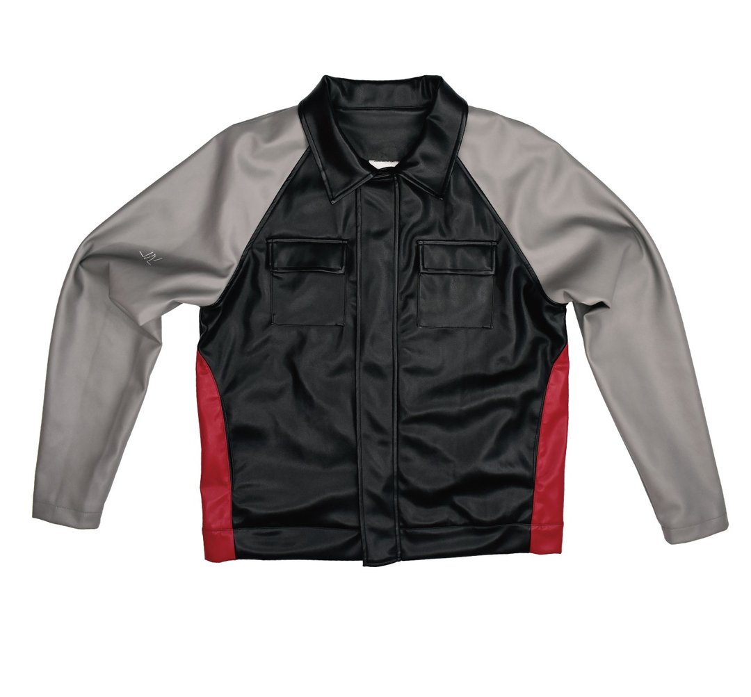 G.R.B ISLAND JACKET 拼色海岛纤维皮夹克 - 男装外套 - 人造皮革 黑色