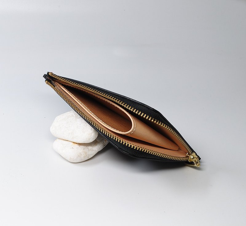 L型拉链短夹 零钱包 黑色 撞色版  可定制化 - 皮夹/钱包 - 真皮 黑色