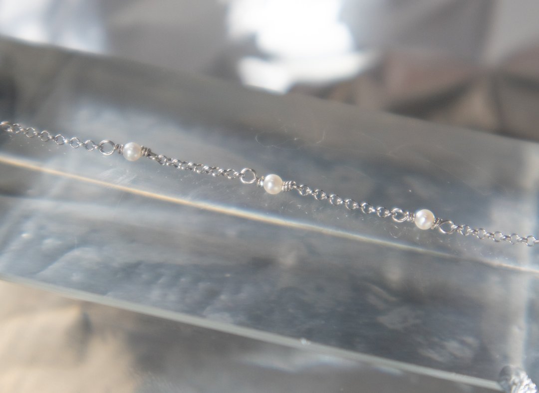 925 SILVER满天星 6粒迷你小淡水珍珠2.5mm-精致手链- 银 - 手链/手环 - 珍珠 银色