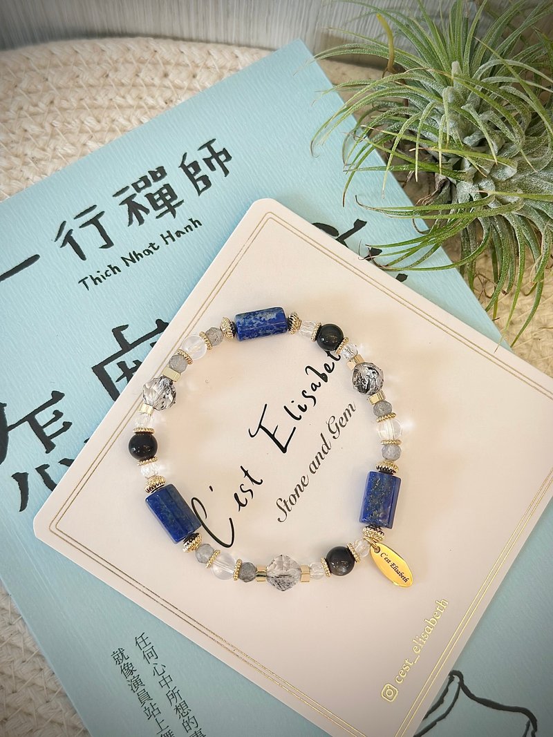 Mindfulness - 高品质钻切闪灵钻青金石银矅石白水晶14k手链 - 手链/手环 - 水晶 