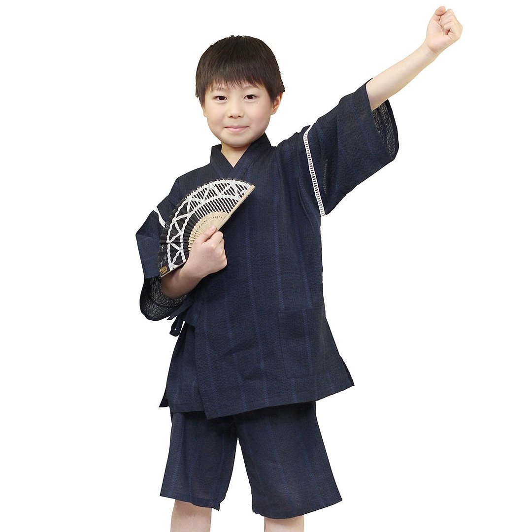 日本 和服 小孩 绵麻 甚平 休闲服 睡衣 成套组 100-130size wn10 - 居家服/睡衣 - 棉 蓝色