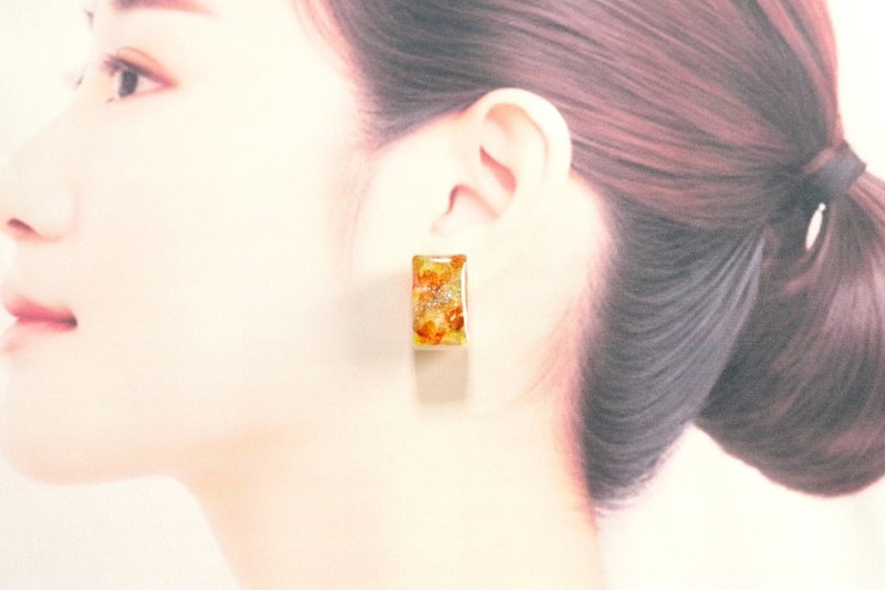 树脂艺术 长方形耳环・小小的秋意 - 耳环/耳夹 - 树脂 橘色