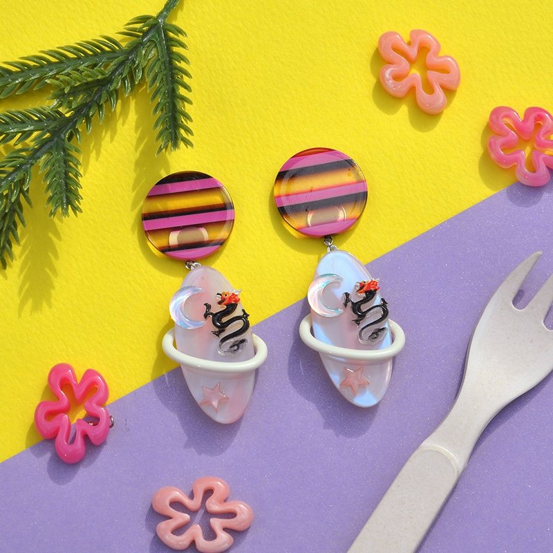 午夜的中华风耳环/ 压克力耳环 - 耳环/耳夹 - 压克力 