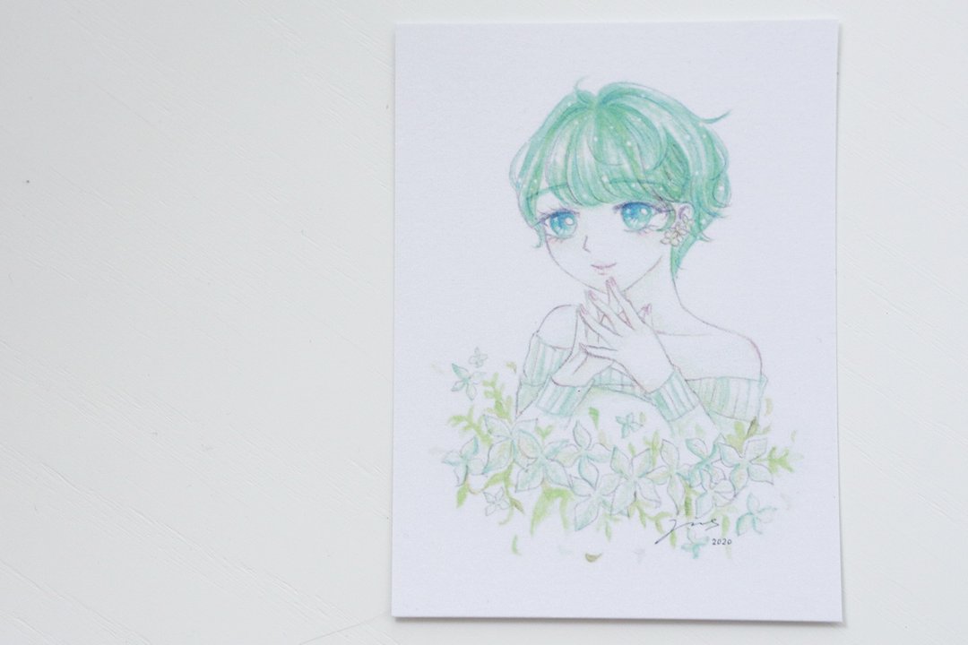 午夜的森林。花系少女手绘卡片 - 永生花 - 卡片/明信片 - 纸 蓝色