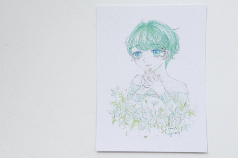 午夜的森林。花系少女手绘卡片 - 永生花 - 卡片/明信片 - 纸 蓝色