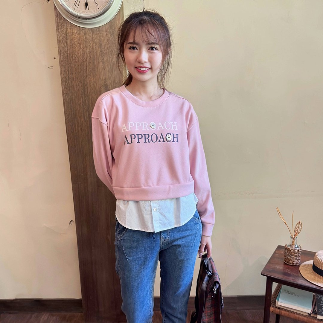 Hana Mokuba 短版拼接印花休闲上衣 - 女装上衣 - 其他材质 