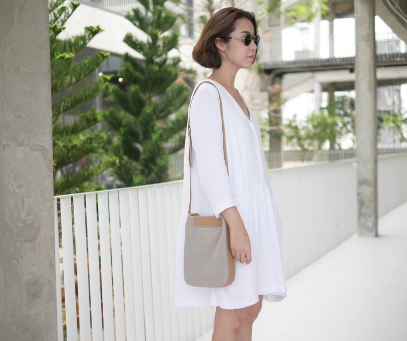 手工天然材质肩背/斜背包-黄蓝色 - 侧背包/斜挎包 - 棉．麻 多色