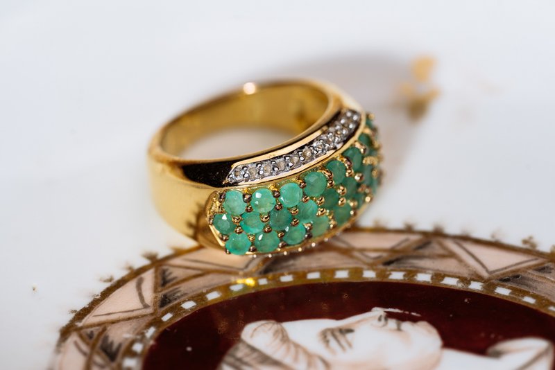 祖母绿纯银镀金戒指 - 西洋古董首饰 - 戒指 - 纯银 