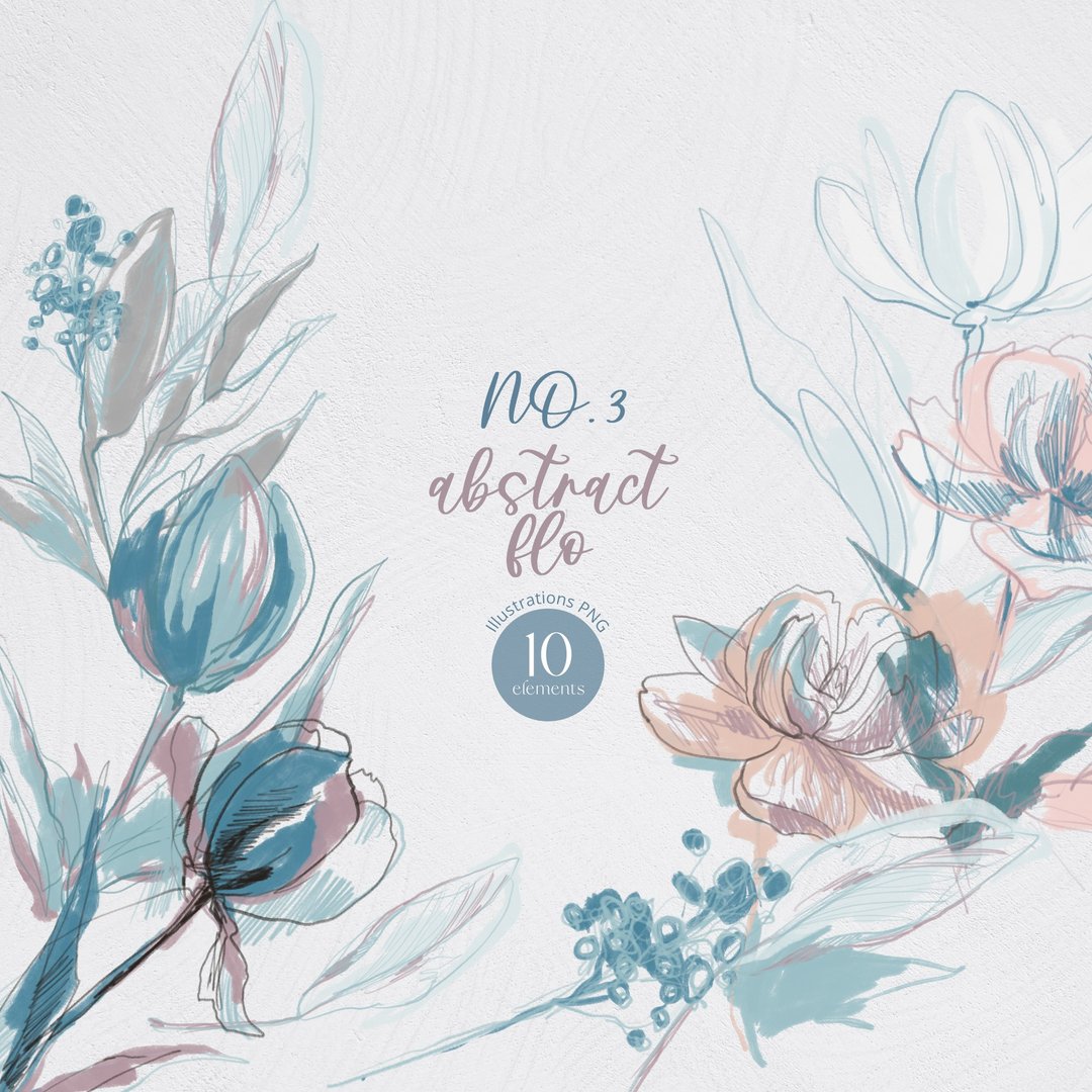 Flower line art, fine line poster, thin blue line, dried flower bouquet - 电子手绘真人画像/绘画/插画 - 其他材质 