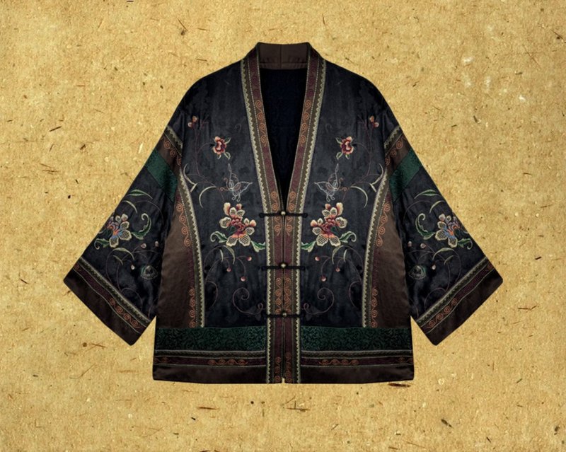 霓镜 新中式复古香云纱 棉服上衣 - 女装上衣 - 丝．绢 黑色