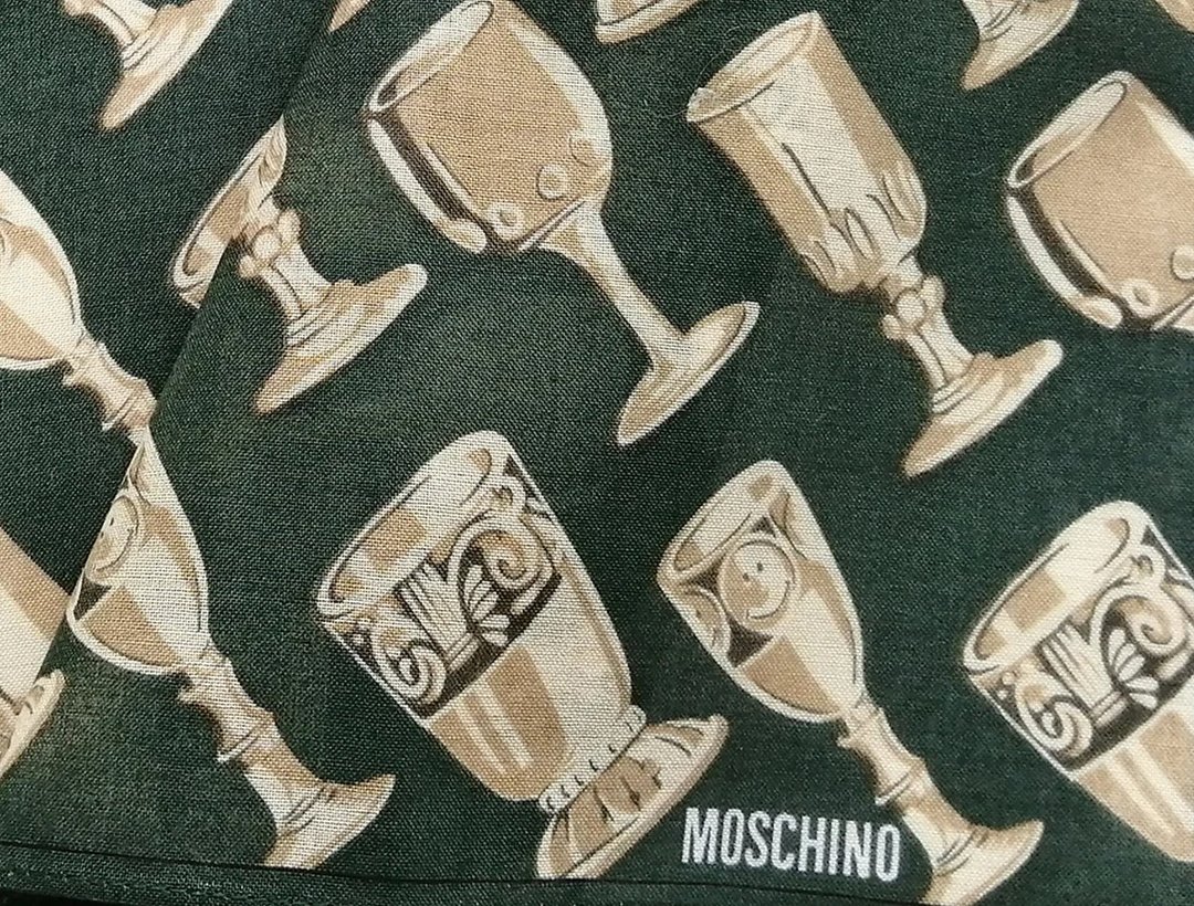 Moschino Vintage Handkerchief Smiley Face on the Glass 17 x 17 inches - 丝巾 - 棉 绿色