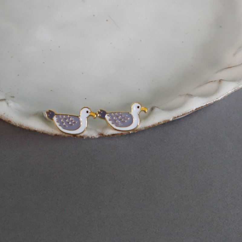 小黑背鸥 贪吃海鸟 Heuglin's Gull 台湾特有种 owl 耳环 耳夹 - 耳环/耳夹 - 铜/黄铜 绿色