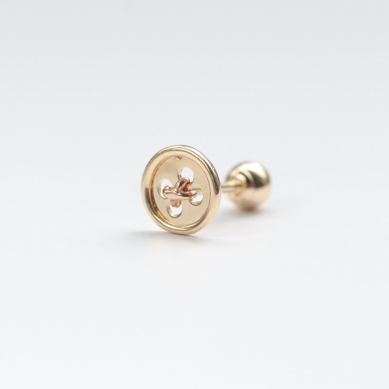 14K 金钮扣锁珠耳环 (大) (小) (单个)耳骨 耳窝 不退色 - 耳环/耳夹 - 贵金属 金色