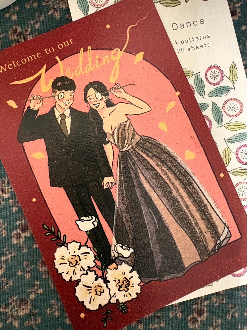 【定制化结婚喜帖】喜帖/邀请卡/似颜绘/色铅笔手绘风 - 喜帖 - 纸 红色