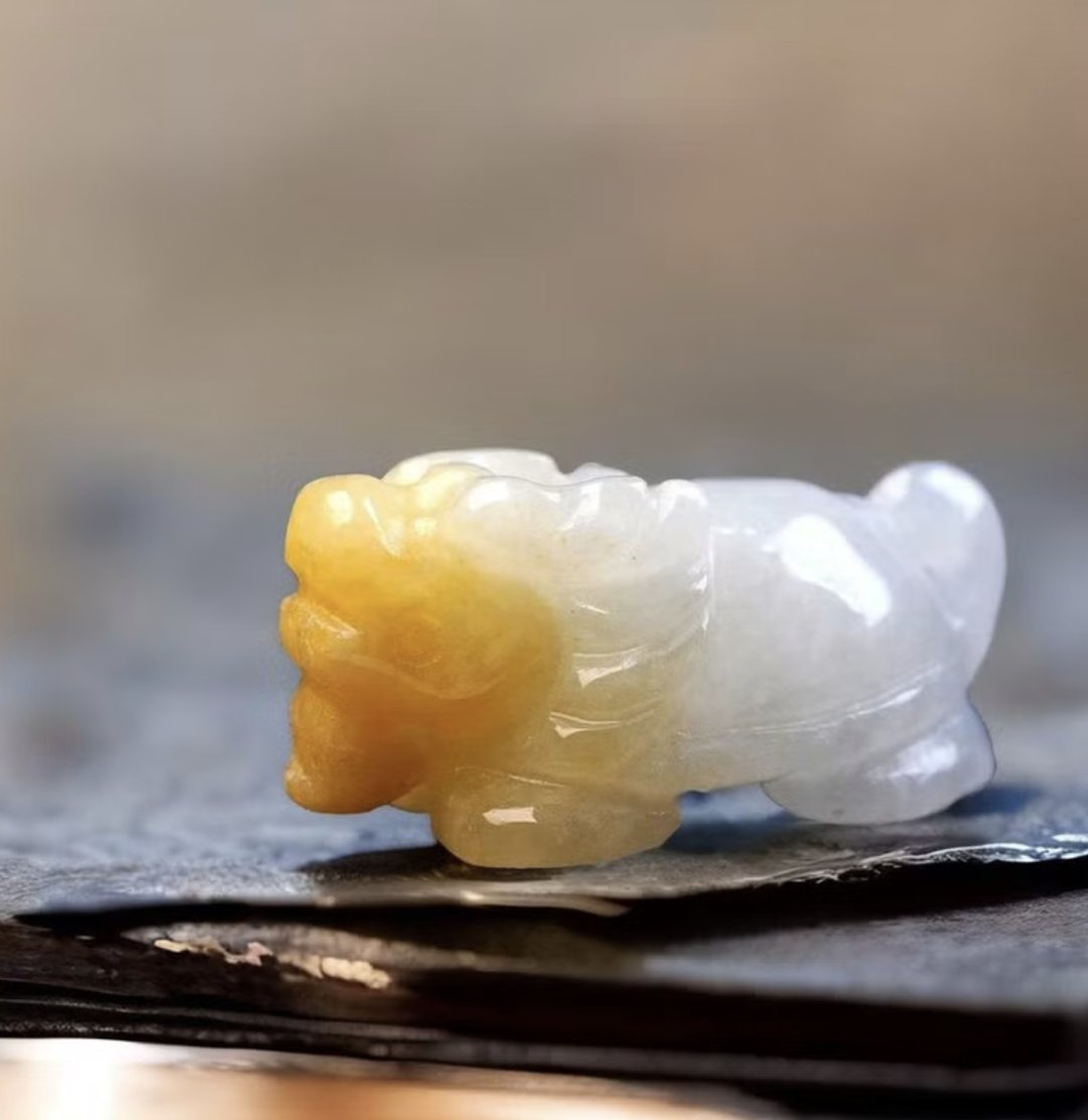 冰种飘黄翡翠龙龟 | 天然缅甸玉翡翠A货 | 送礼 - 项链 - 玉石 橘色