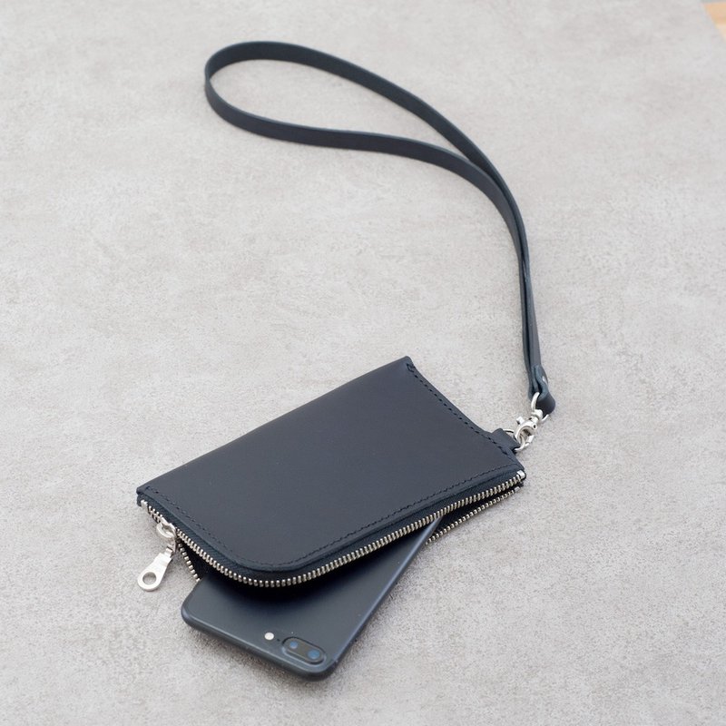 真皮手机皮套 挂脖皮包  礼物 - 耳机收纳 - 真皮 黑色