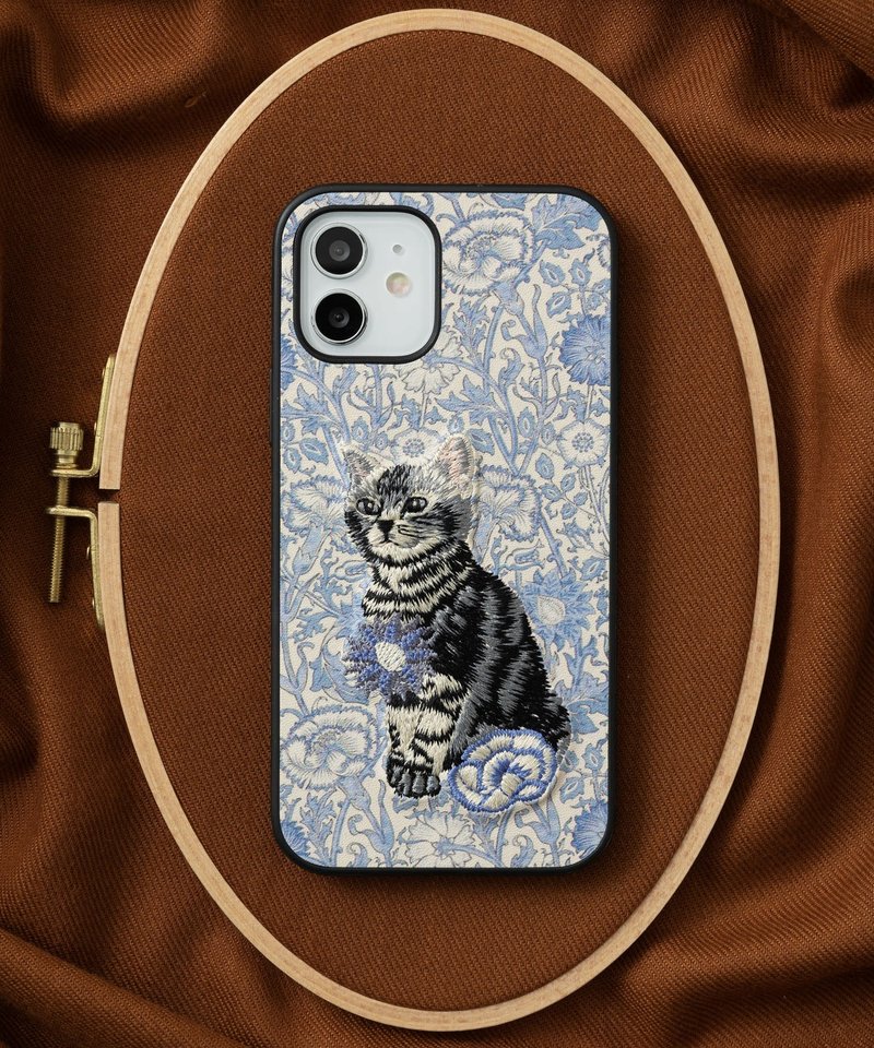 3D 刺绣智慧型手机保护壳 iPhone12 PU 皮革 William Morris 猫动物 08:NAG1361 - 手机壳/手机套 - 塑料 多色