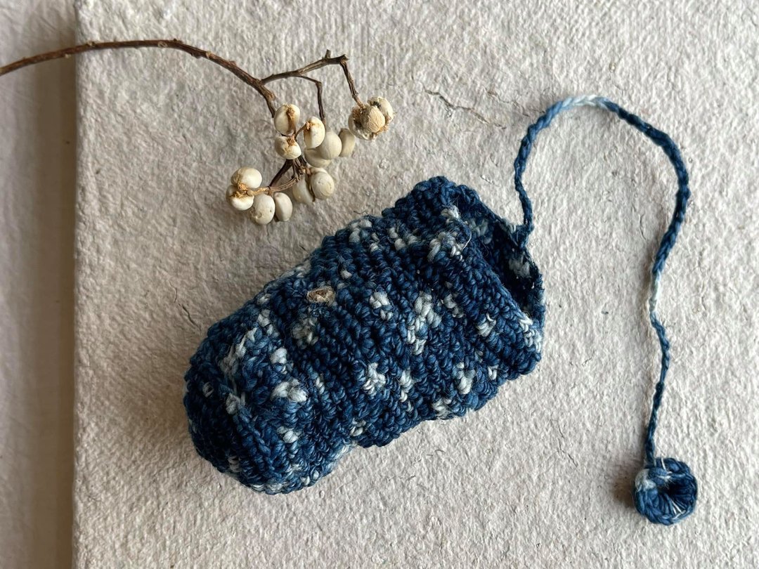 Knitting 生命之花小物包 - 蓝染零钱 - 零钱包 - 棉 
