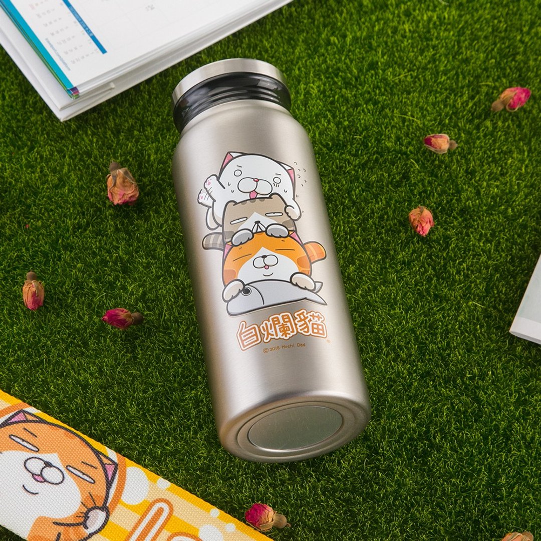 正版授权商品 白烂猫真空保温保冷瓶580ml-大集合款(附杯套) - 保温瓶/保温杯 - 不锈钢 银色