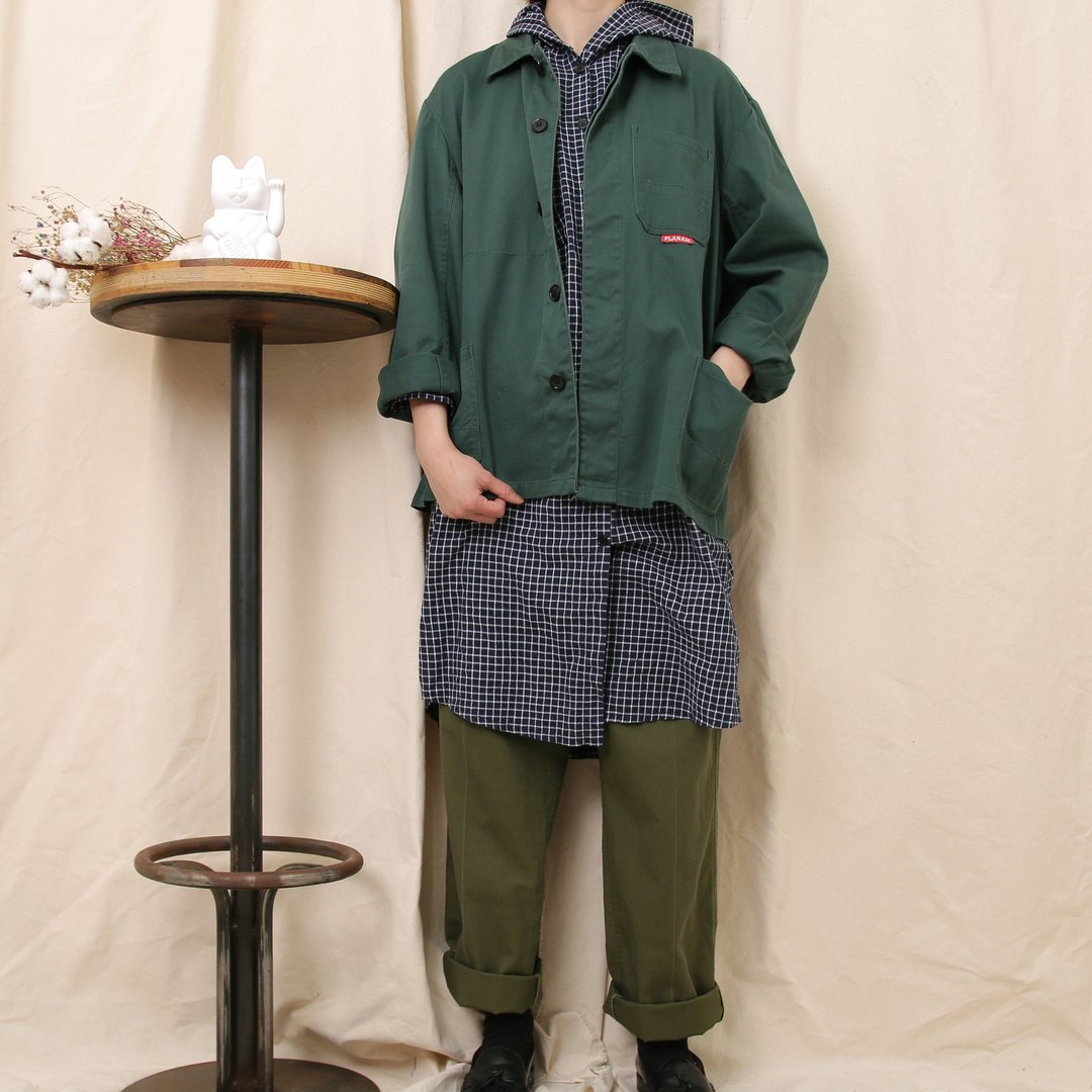 Back to Green:: 欧洲工装 水洗深绿 Workers Jacket vintage - 男装外套 - 棉．麻 