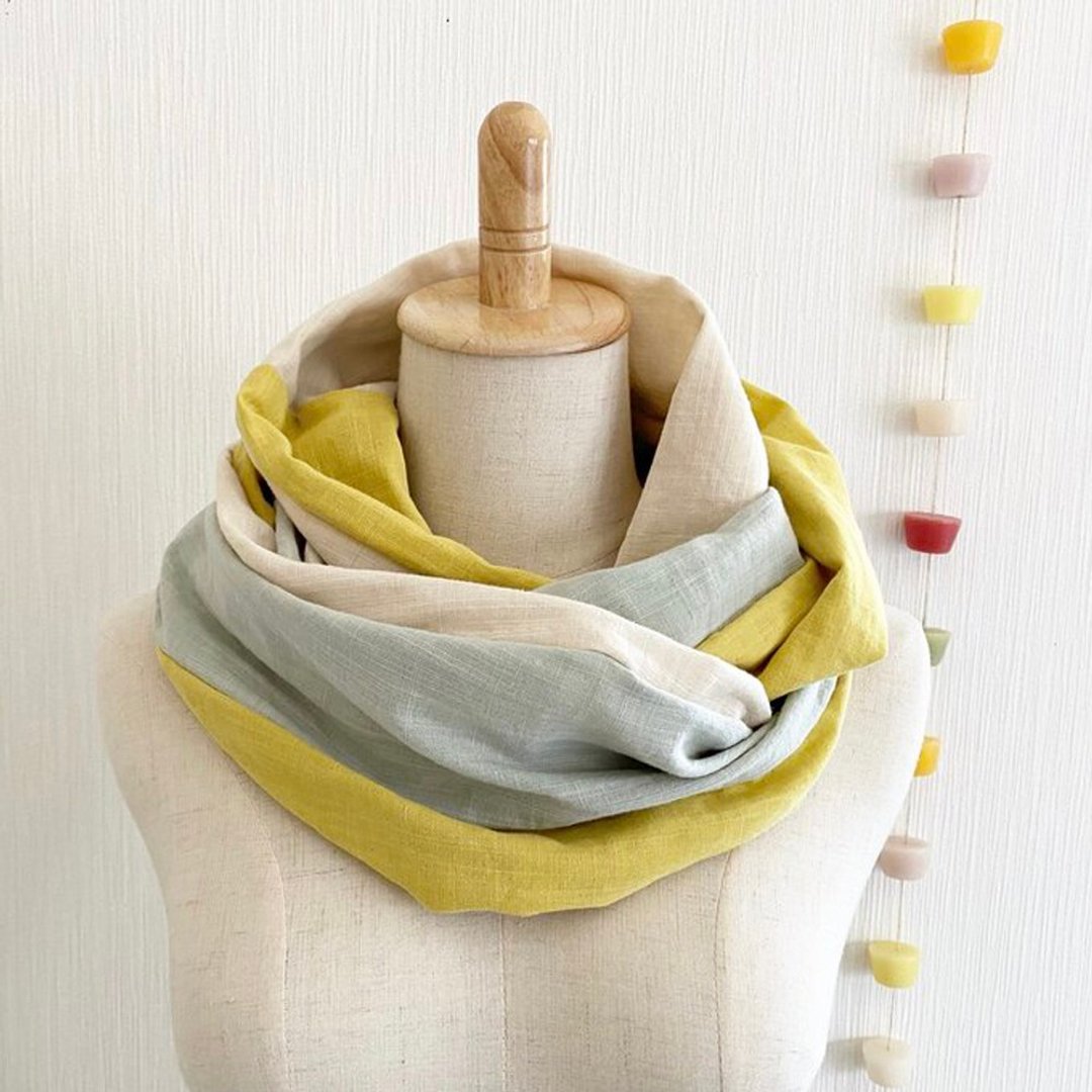 Soft dreamy snood 3 colors mixed color mint yellow vanilla - 围巾/披肩 - 棉 多色