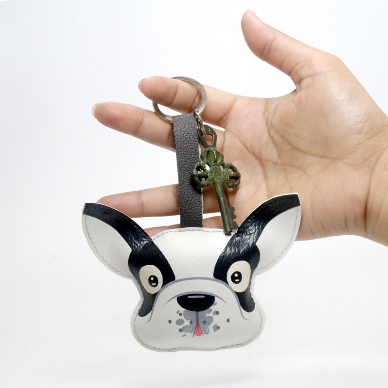 French bulldog keychain, gift for animal lovers add charm to your bag. - 吊饰 - 人造皮革 白色