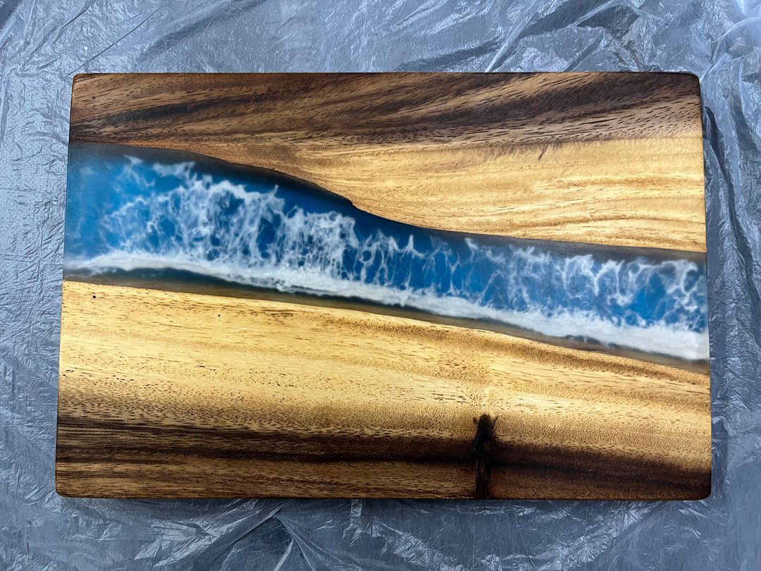 树脂胡桃木手制托盘/砧板 30x20cm - 托盘/砧板 - 木头 蓝色