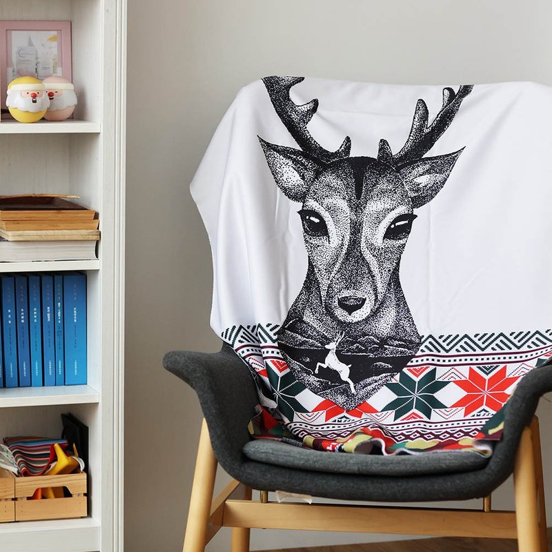 【森林动物系列】节庆毛球白鹿万用毯 - 被子/毛毯 - 聚酯纤维 多色