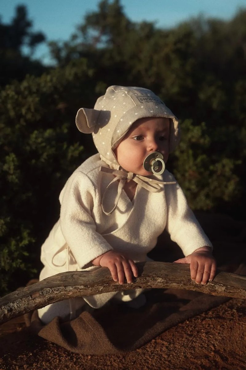 点点绵羊软帽 - 婴儿帽/发带 - 亚麻 灰色