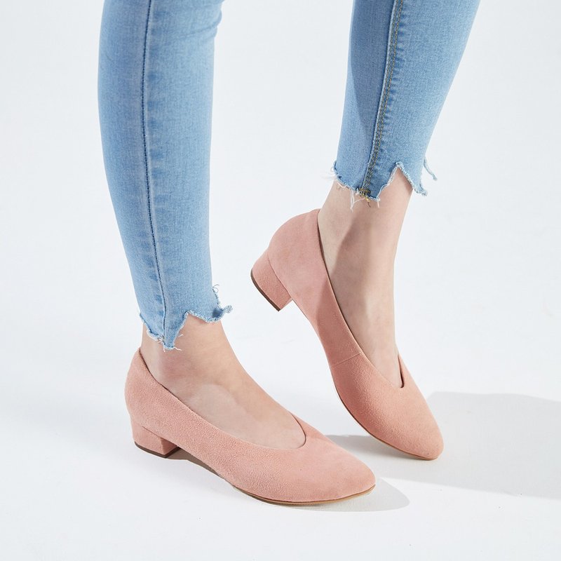 遇见乔安锥口低跟鞋-珊瑚粉 - 高跟鞋 - 真皮 粉红色