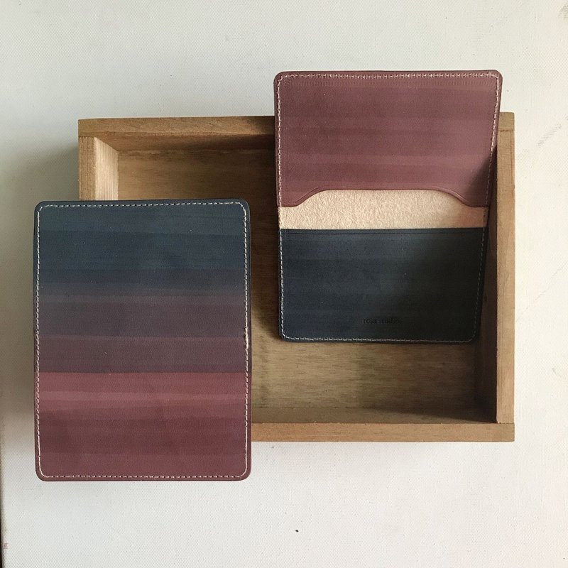 信用卡夹_超薄极简版_木莓渐层墨蓝_Card holder - 证件套/卡套 - 真皮 粉红色