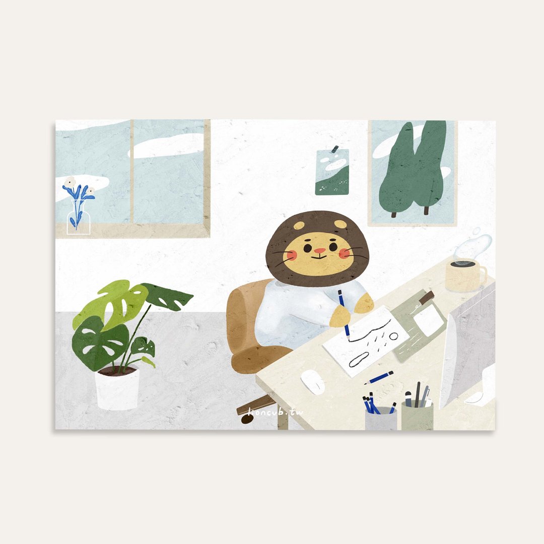 认真模式  | 插画明信片 万用卡片 - 卡片/明信片 - 纸 多色