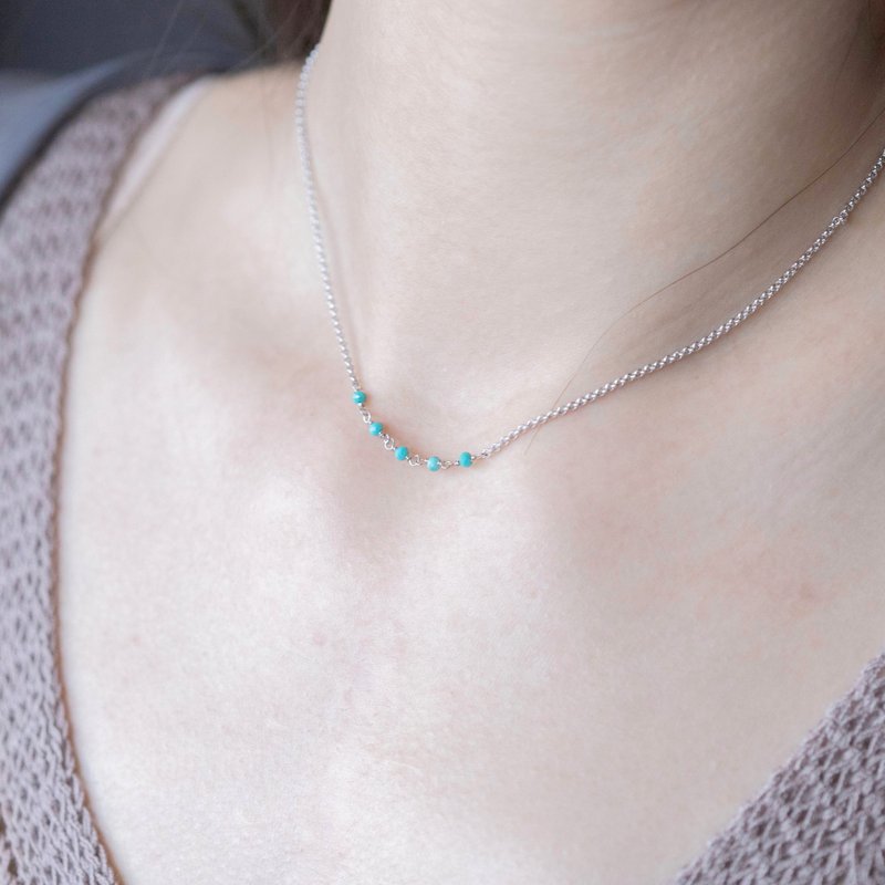 土耳其石绿松石925纯银果实串串项链 - 项链 - 宝石 银色