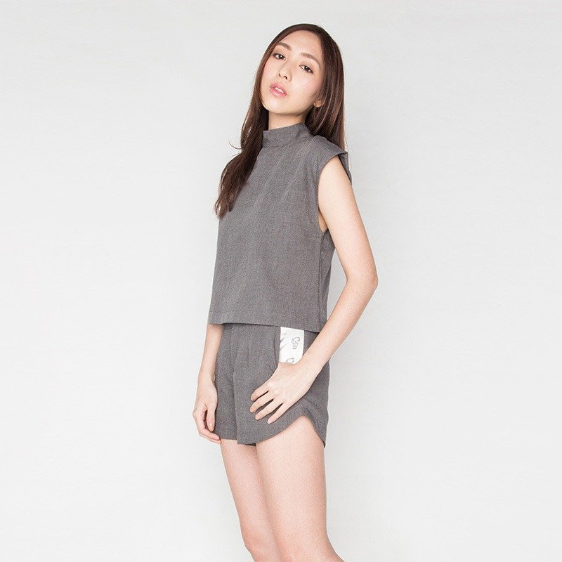 GREY COTTON SHORT TURTLENECK WORK LCC TOP - 女装上衣 - 棉．麻 灰色