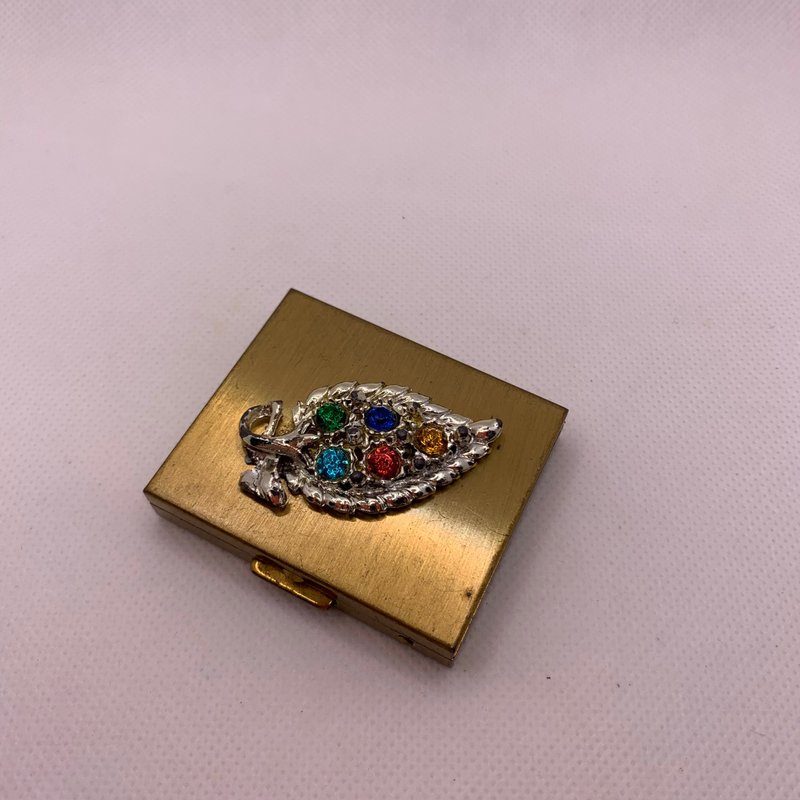 Vintage 叶子镶宝石复古粉饼盒 - 其他 - 其他金属 