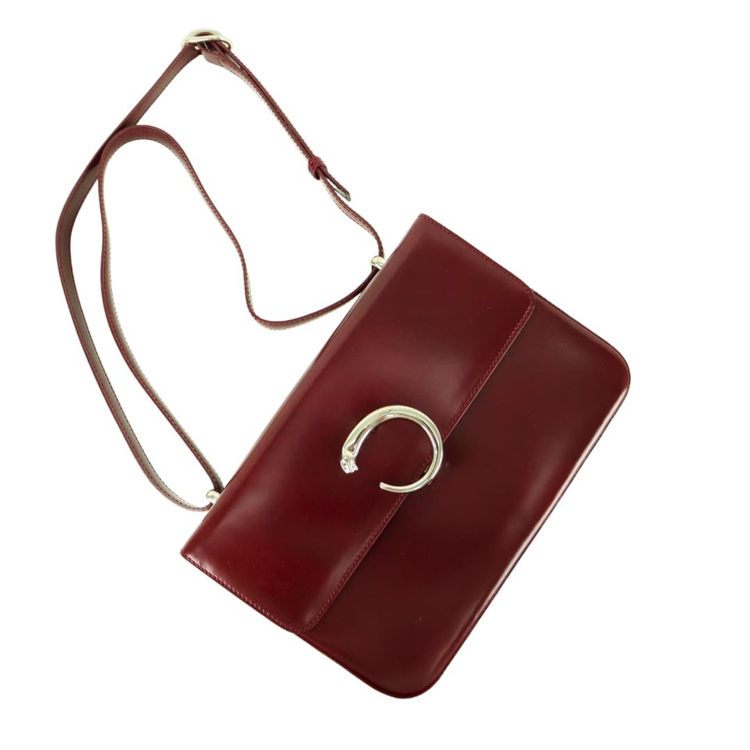美品 Cartier Panthère 经典条纹酒红色结构式肩背包 (01390) - 侧背包/斜挎包 - 真皮 红色