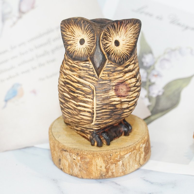 龙柏角鸮木雕猫头鹰owl-郭国庆原创 - 摆饰 - 木头 咖啡色