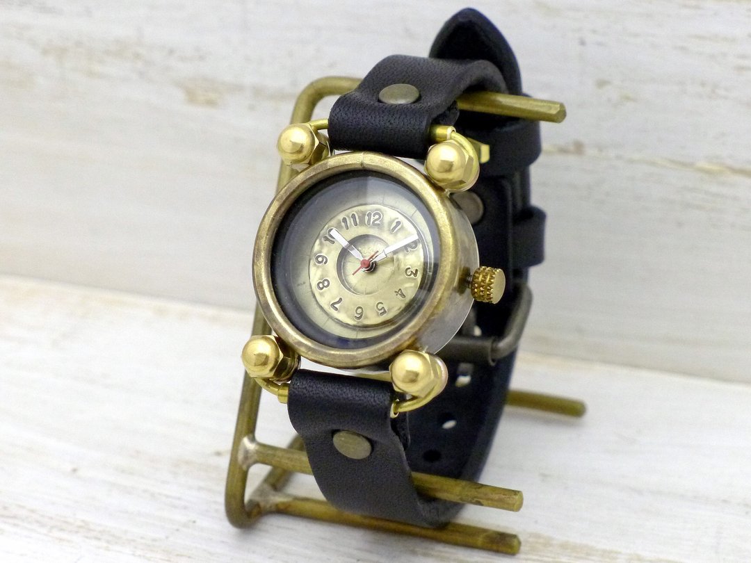 Handmade watch FROG-Jr 32mm Brass BK tube (288 BK) - 女表 - 铜/黄铜 金色
