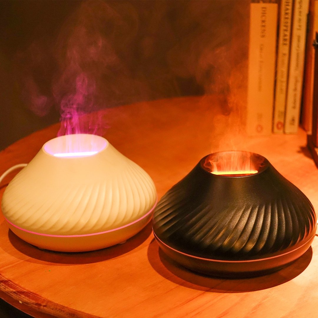 仿真火焰香薰机usb空气加湿器七彩夜灯超声波喷雾香薰机-米白色 - 灯具/灯饰 - 塑料 