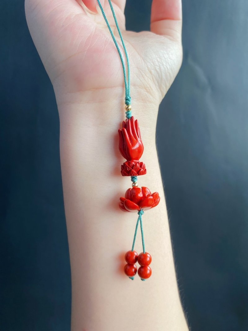 祈愿 莲花 朱砂 千手观音 佛手 保平安 礼物 手机挂 包挂佛像 - 挂绳/吊绳 - 其他材质 红色