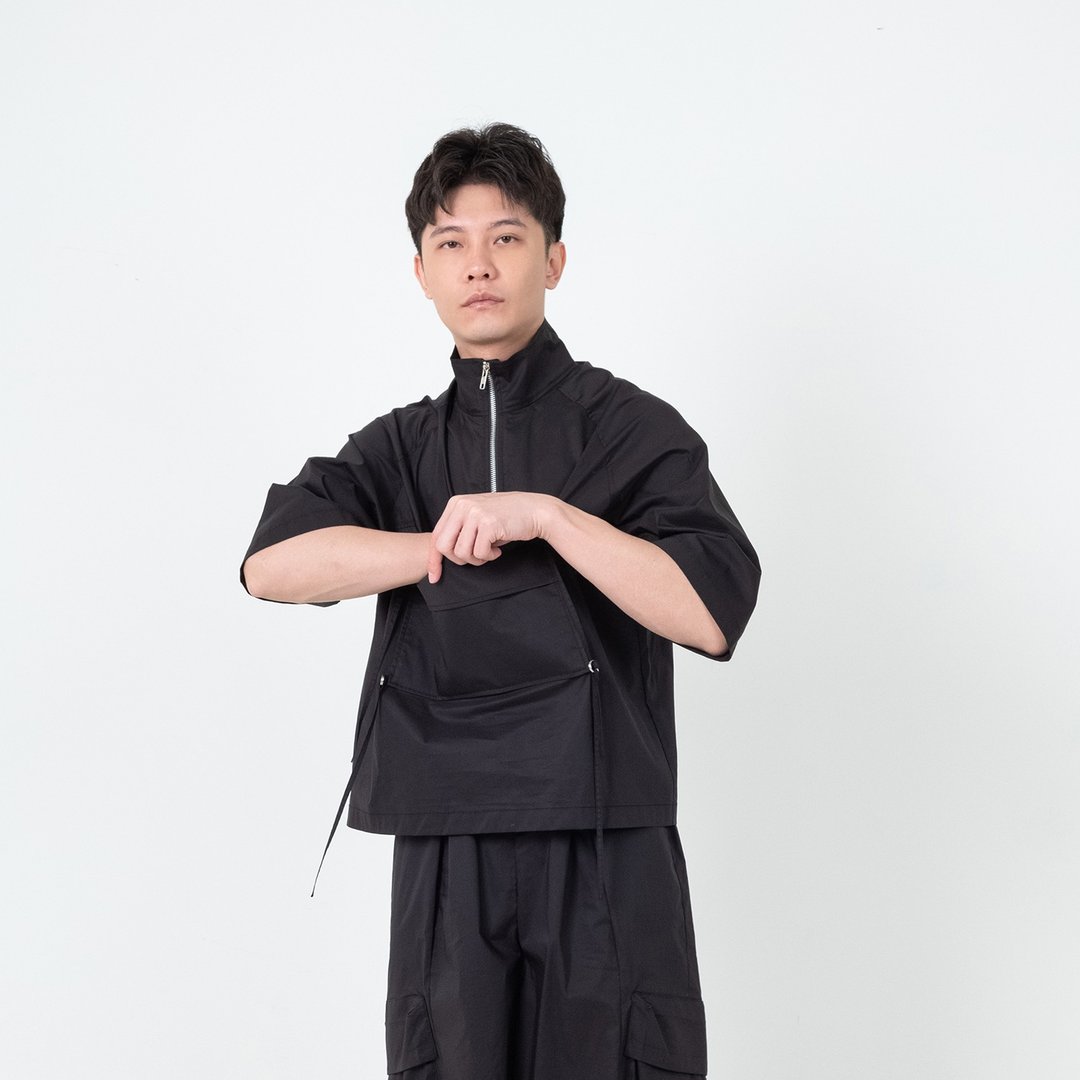 高领拉链套头上衣 - 男装衬衫 - 棉 黑色