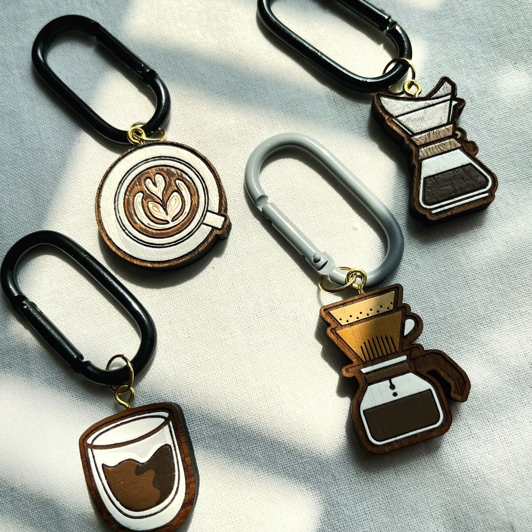 Wooden Keychain Coffee equipment - 钥匙链/钥匙包 - 木头 咖啡色