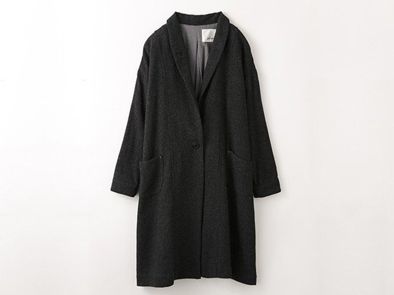 Fluffy light · Long wool gauze haori - Charcoal 8514-08008-95 - 女装休闲/机能外套 - 其他材质 黑色