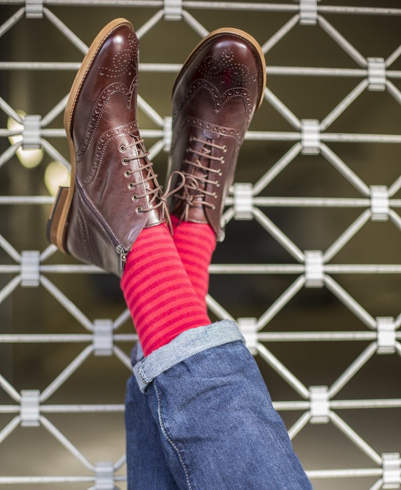 MrD London 英伦绅士袜 – 经典横纹 – 亮红 - 绅士袜 - 棉．麻 红色