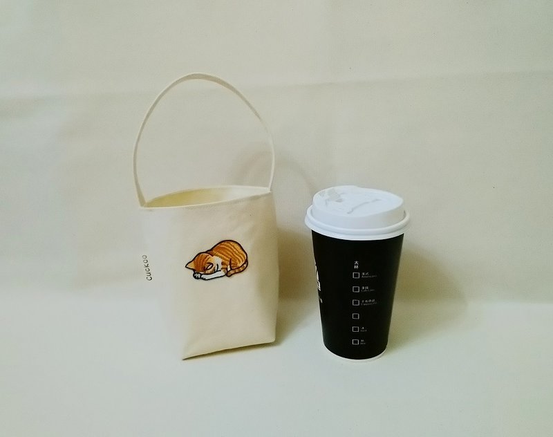 刺绣提袋 饮料提袋 环保袋 手摇饮料袋 咖啡提袋 - 手提包/手提袋 - 棉．麻 白色