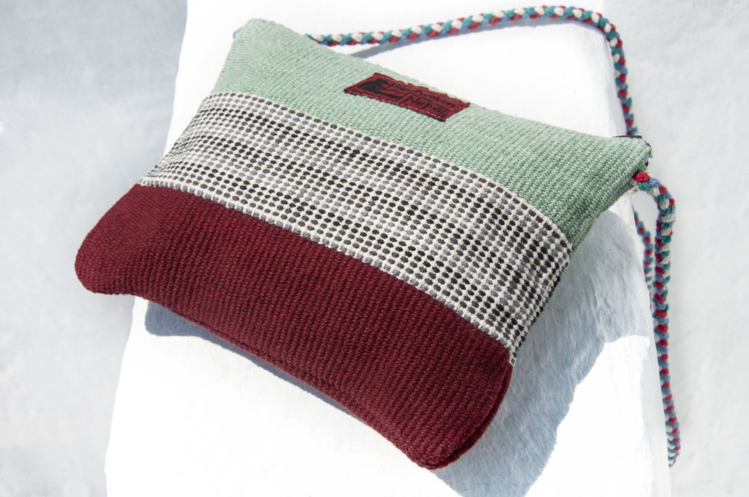 天然手织布拼接斜背包/肩背包/手机包/相机包-蒙德里安对比色拼布 - 侧背包/斜挎包 - 棉 多色