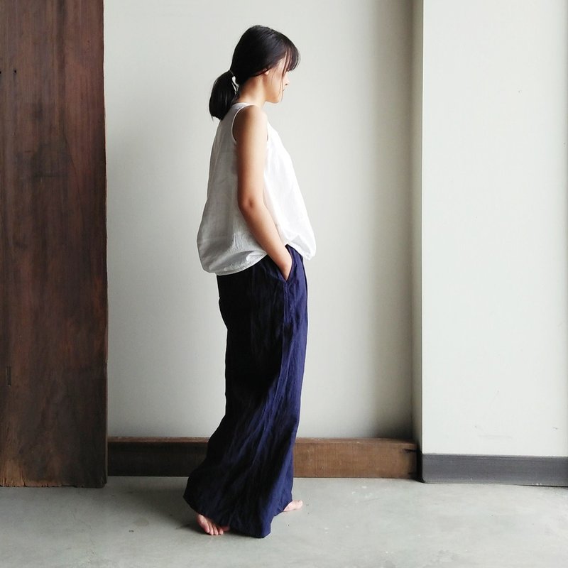 亚麻单折宽裤   亚麻 深蓝/可选色 - 女装长裤 - 棉．麻 蓝色